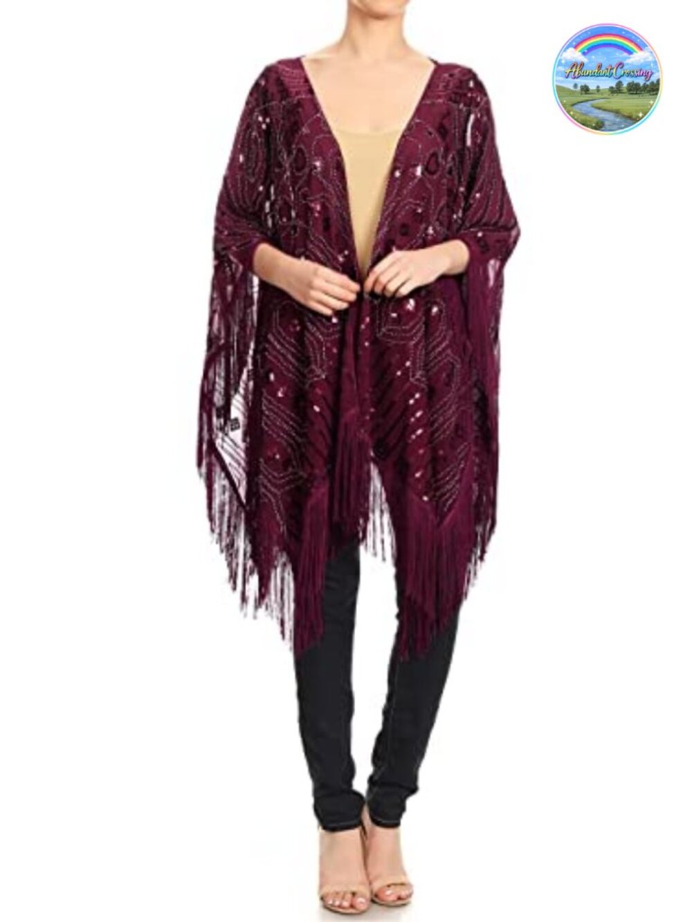 Oversized Beaded Sequin Evening Shawl Wrap Fringe One Size